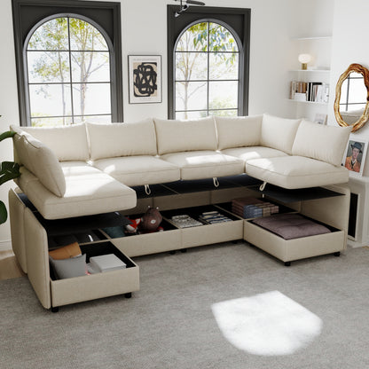 Modular Sectional Sofa, Convertible Sofa Seat With Storage, Sleeper Sectional Sofa Set, Fabric Flexible Modular Combinations for Living Room