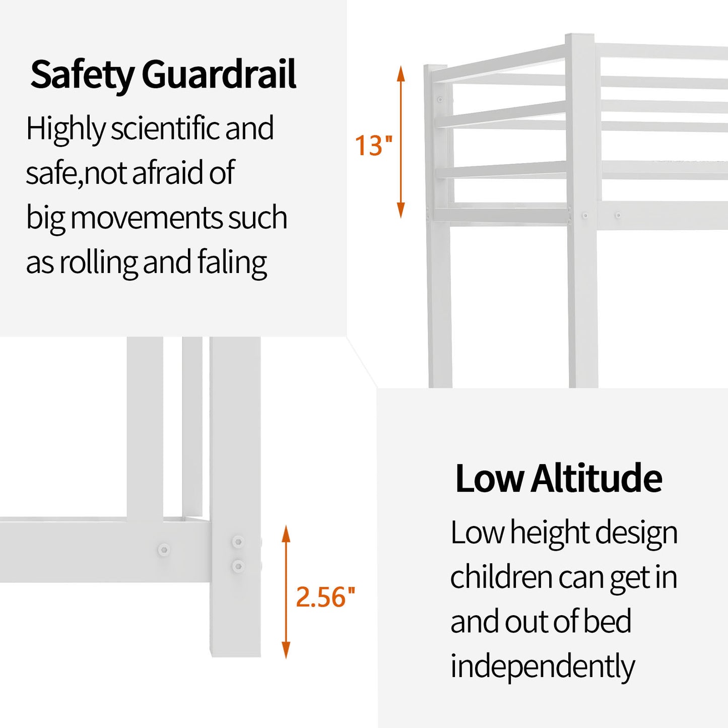 Metal Twin over Twin Bunk Bed/ Heavy-duty Sturdy Metal/ Noise Reduced/ Safety Guardrail/No Box Spring Needed,White