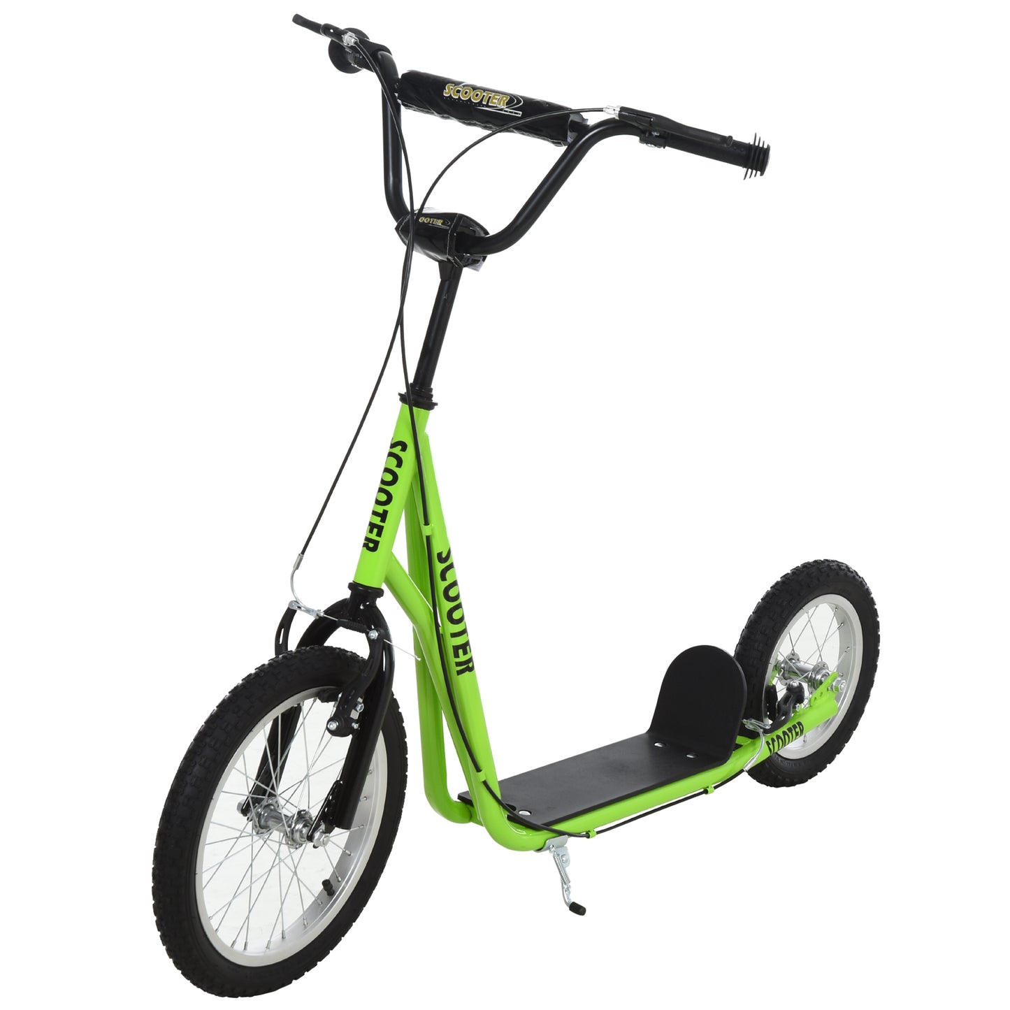 Aosom Youth Scooter, Teens Kick Scooter, Adjustable Handlebar Ride On Toy for 5+ with 16' Front and 12' Rear Dual Brakes Inflatable Wheels, Green