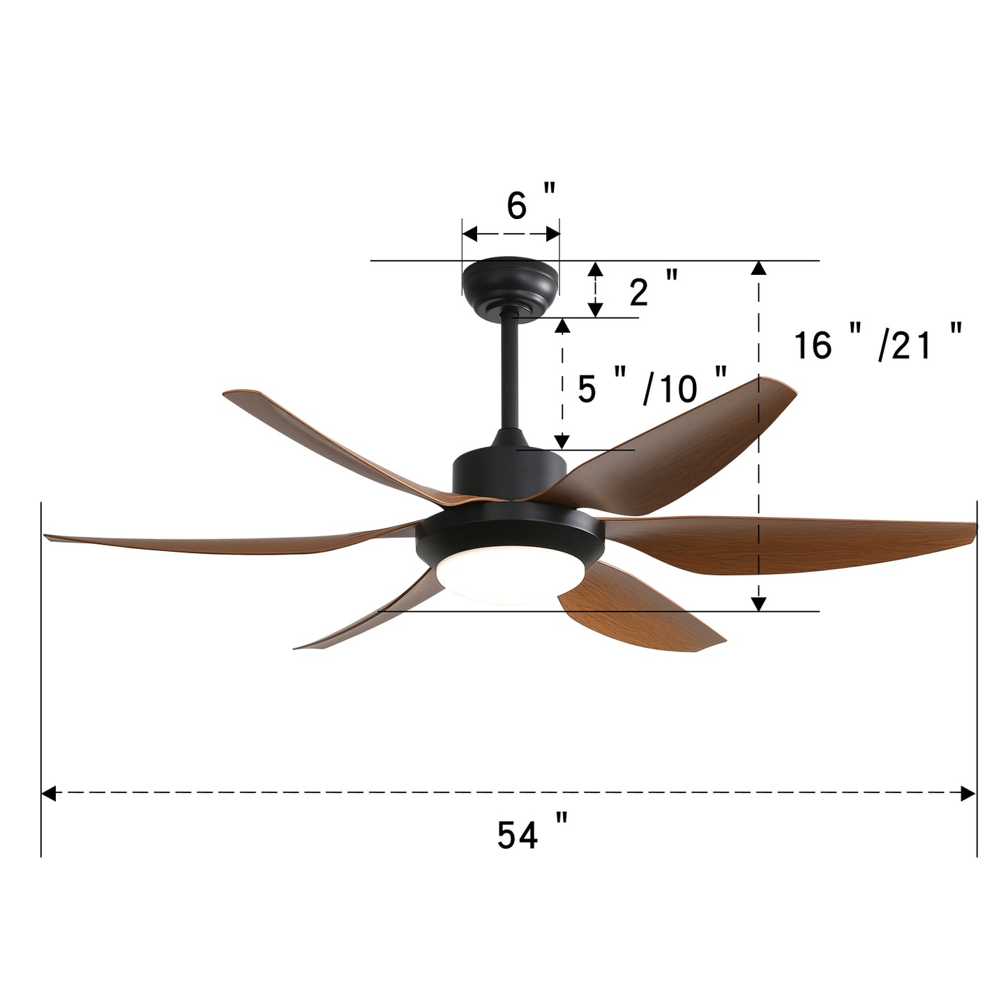 54 Inch Indoor Ceiling Fan With Dimmable Led Light ABS Blades Remote Control Reversible DC Motor For Living Room