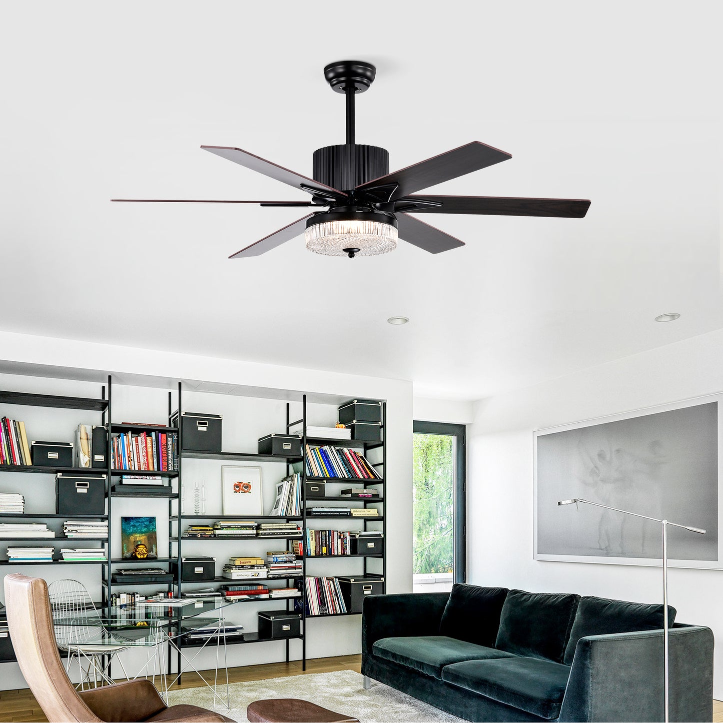 52 Inch Indoor Modern LED Ceiling Fan with Light and Remote Control, Reversible 6 Blades , Reversible Motor  - (Matte Black)