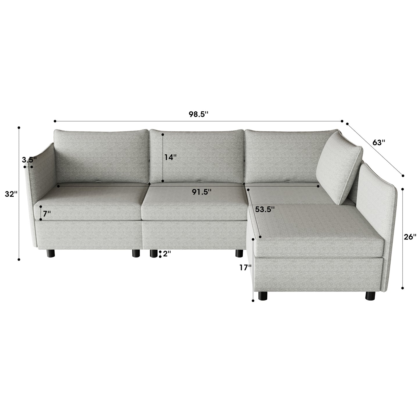 Modular Sectional Sofa, Convertible Sofa Seat With Storage, Sleeper Sectional Sofa Set, Fabric Flexible Modular Combinations for Living Room