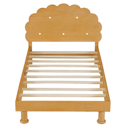 Kids Cookie-Shaped Bed Frame for Boys & Girls,Twin Size Platform Bed, Walnut