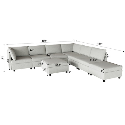 Modular Sectional Sofa, Convertible Sofa Seat With Storage, Sleeper Sectional Sofa Set, Fabric Flexible Modular Combinations for Living Room