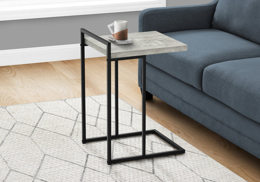Accent Table, C-shaped, End, Side, Snack, Living Room, Bedroom, Grey Laminate, Black Metal, Contemporary, Modern