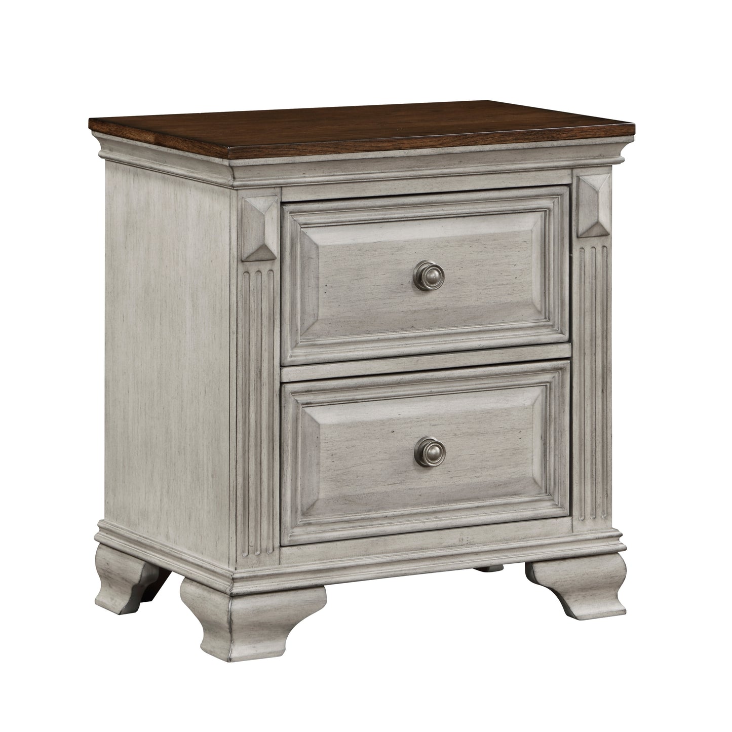 Traditional Two-Tone Bedroom Furniture 1pc Nightstand of 2x Drawers Gray and Brown Top Elegant Look Wooden Nightstand