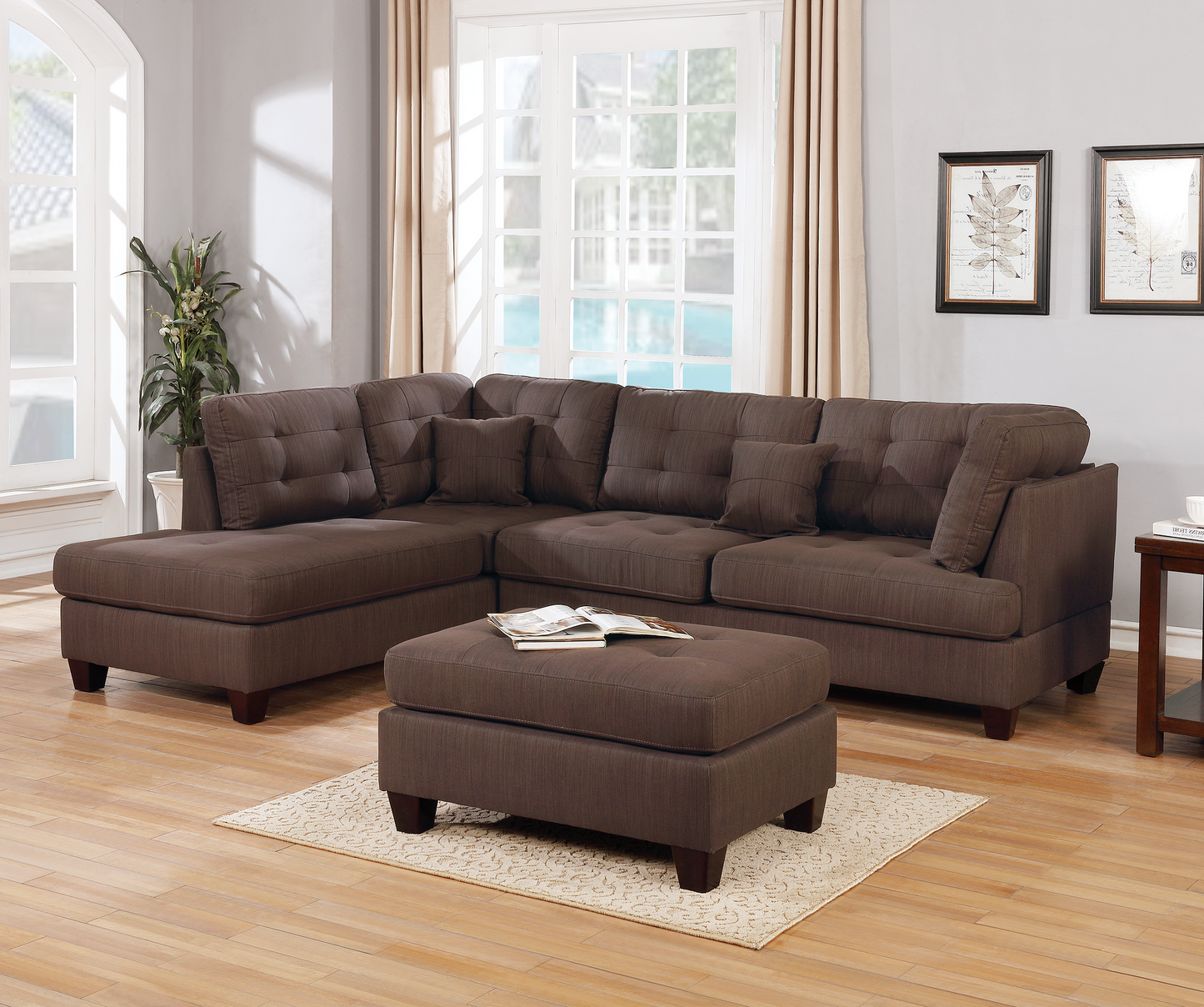 3-PCS SECTIONAL in Black Coffee