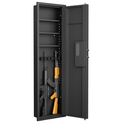 53" Fingerprint Touch Panel In-Wall Safe,Hidden Wall Gun Safe for Rifles with Adjustable Shelves,Assembled Storage Multifunctional Wall Safe for Firearm and Valuables (Black-Fingerprint)