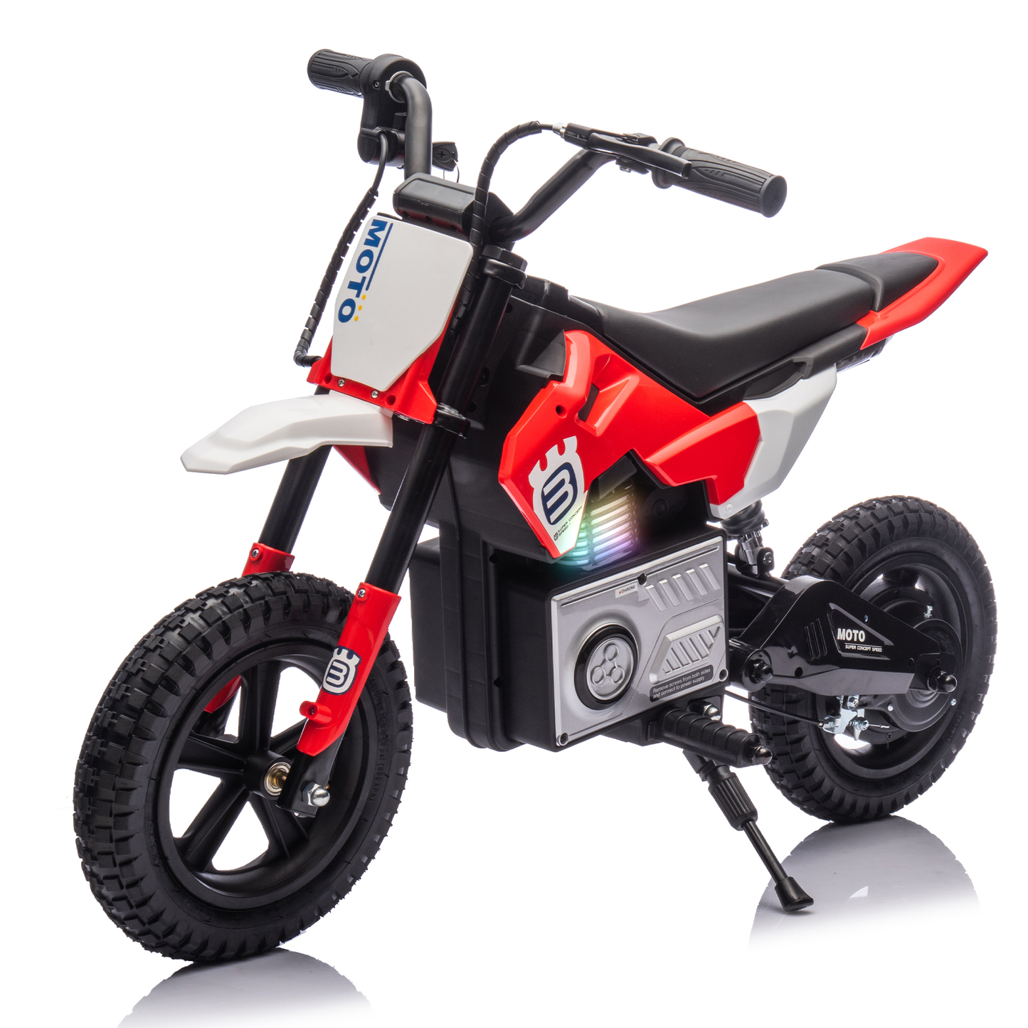 24V Kids Ride On Electric Toy Motocross Motorcycle,200W High Speed Hub Motor,Rear wheel shock absorber,Adjustable speed,LED breath lamp,Bluetooth,Music,Horn,Speeds 3.11-9.32MPH For Kids Aged 5-15.