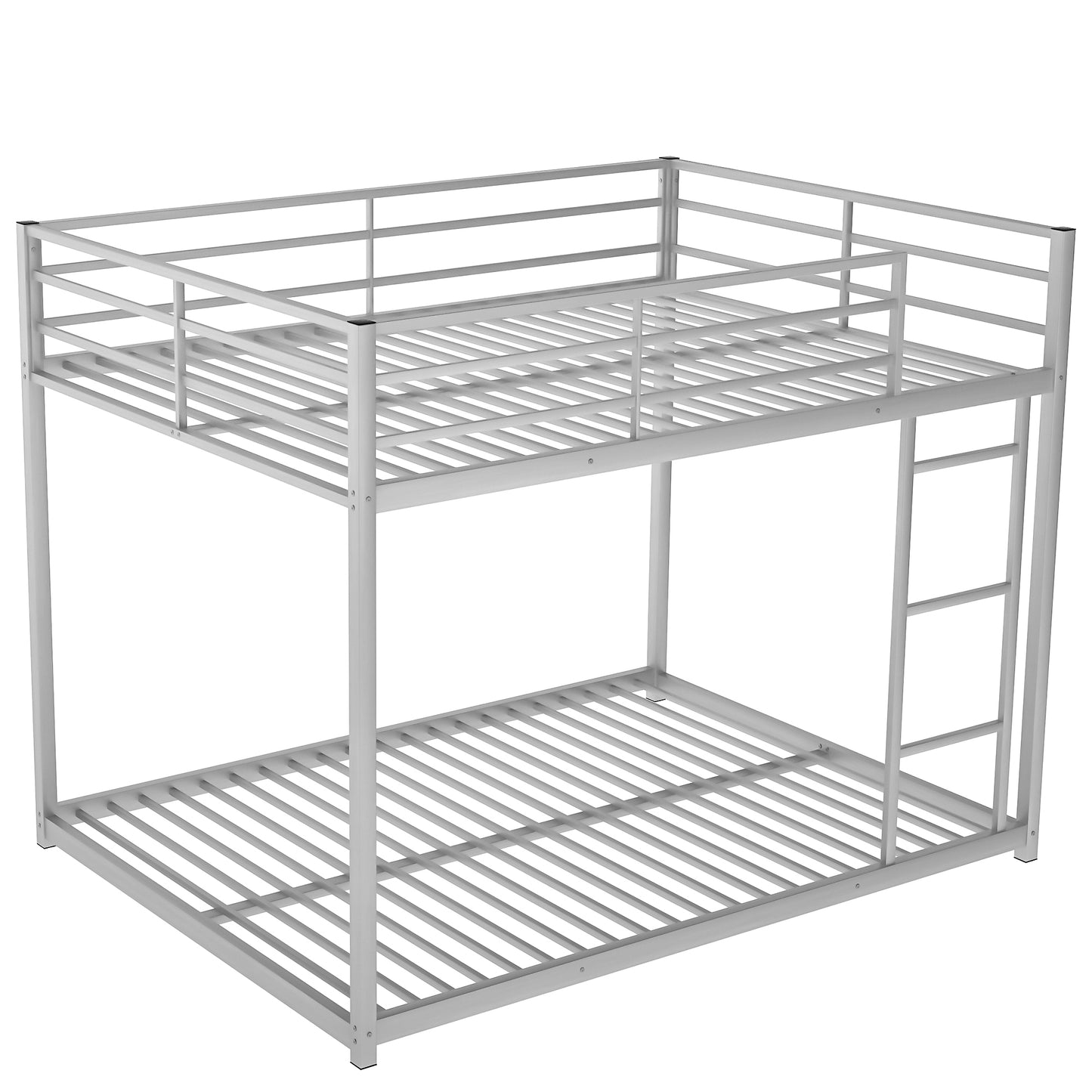 Full over Full Metal Bunk Bed, Low Bunk Bed with Ladder, Silver(Old SKU:MF197034AAN)