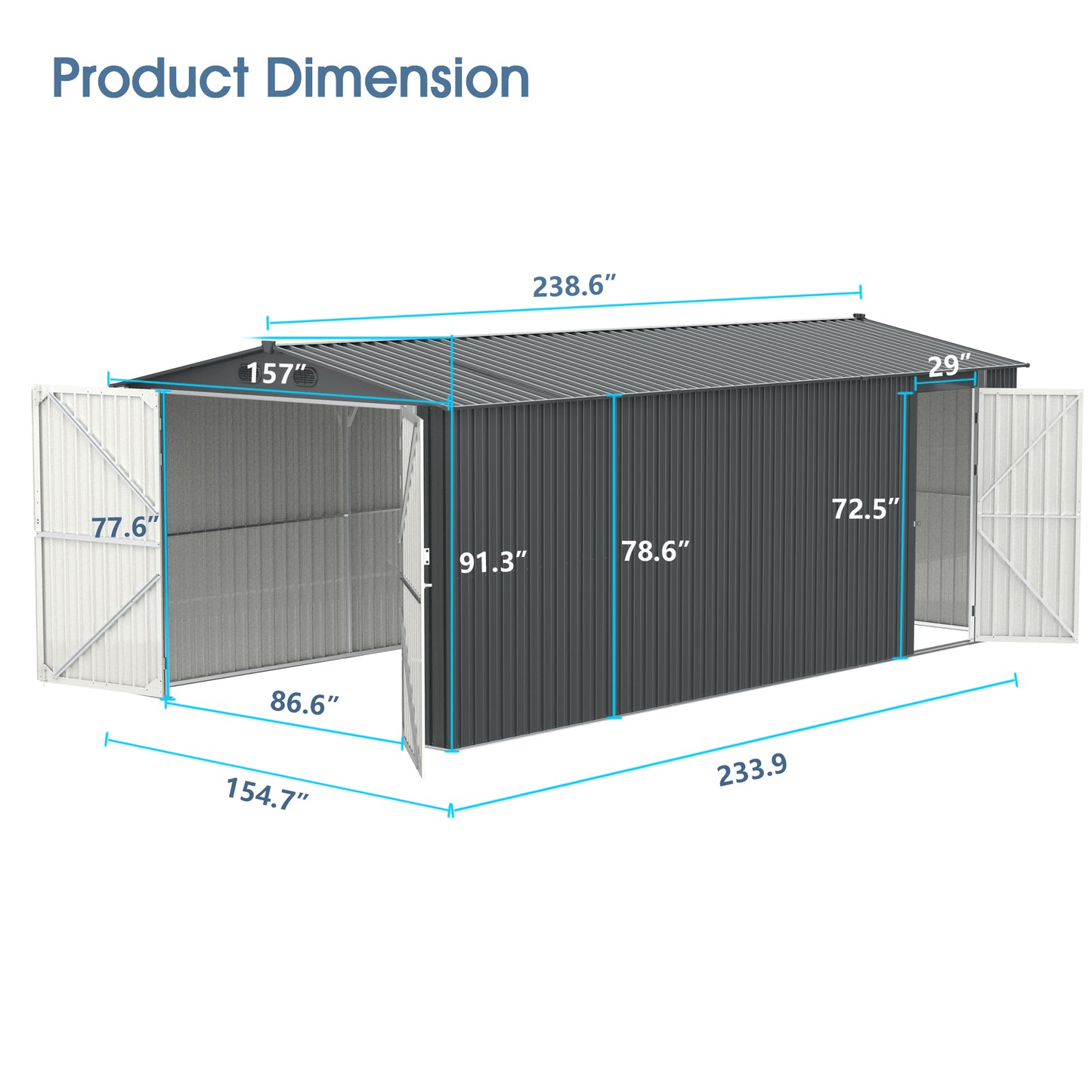 Outdoor Storage Shed 20x13 FT, Metal Garden Shed Backyard Utility Tool House Building with 2 Doors and 4 Vents for Car,Truck,Bike, Garbage Can,Tool,Lawnmower