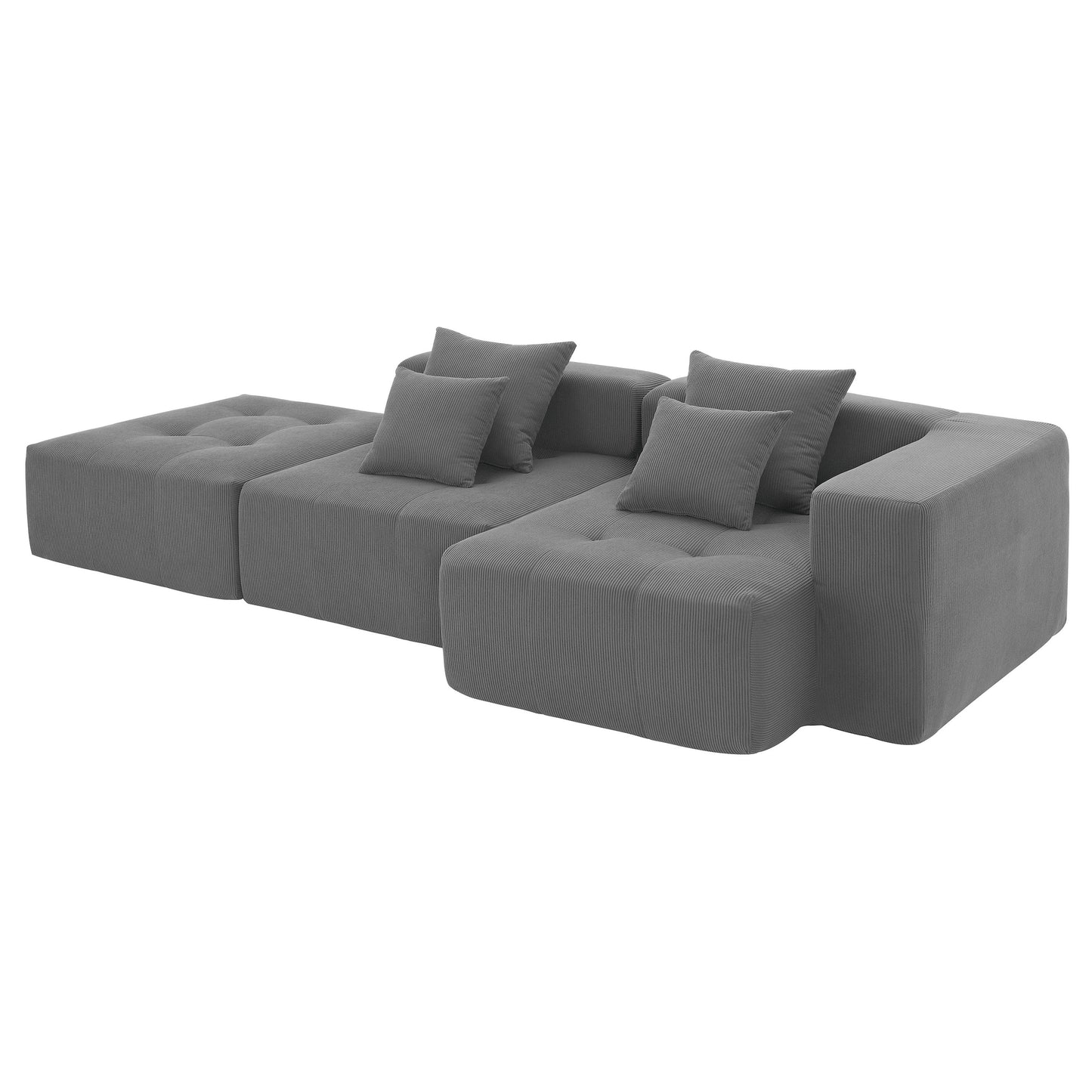 105.5''L Shaped Modular Sectional Sofa,Minimalist Corduroy Floor Couch Set,Convertible Foam-Filled Cloud Compressed Couch for Living Room,3 PC Free Combination,No Assembly Required,3 Colors