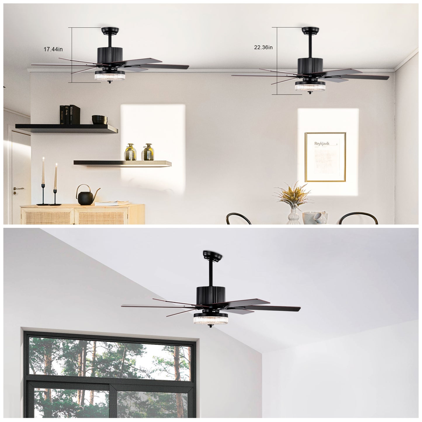 52 Inch Indoor Modern LED Ceiling Fan with Light and Remote Control, Reversible 6 Blades , Reversible Motor  - (Matte Black)