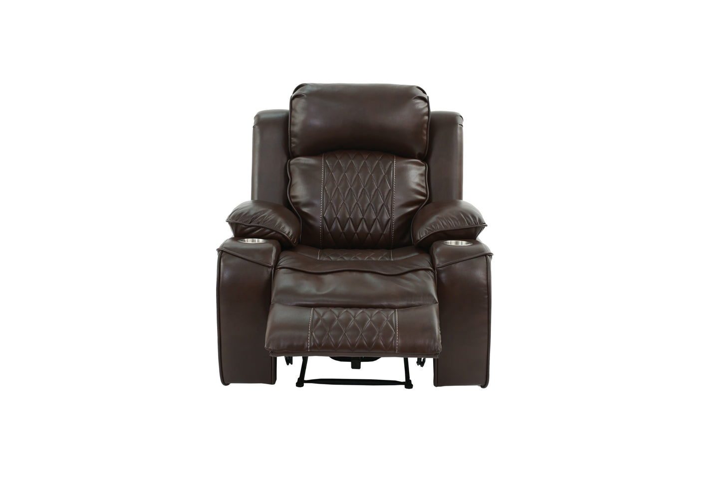 Power Motion Recliner Chair 1pc Chair Contemporary Brown Color Gel Leatherette Storage Arms w Cup Holder Living Room Furniture