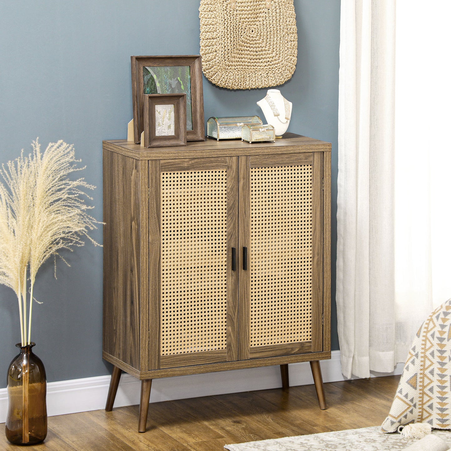 HOMCOM Sideboard Buffet Cabinet with Rattan Doors, Brown