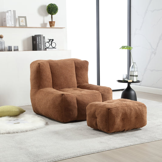 Fluffy bean bag chair, comfortable bean bag for adults and children, super soft lazy sofa chair with memory foam and ottoman, indoor modern focus bean bag chair for living room, bedroom, apartment