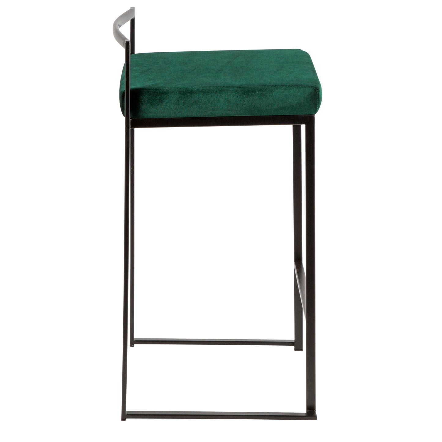 Fuji Contemporary Stackable Counter Stool in Black with Green Velvet Cushion by LumiSource - Set of 2