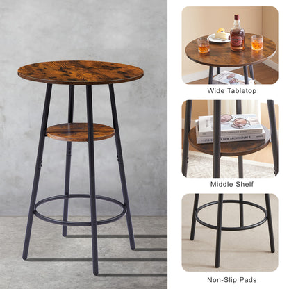 Round bar stool set with shelf, upholstered stool with backrest, Rustic Brown, 23.62'' W x 23.62'' D x 35.43'' H