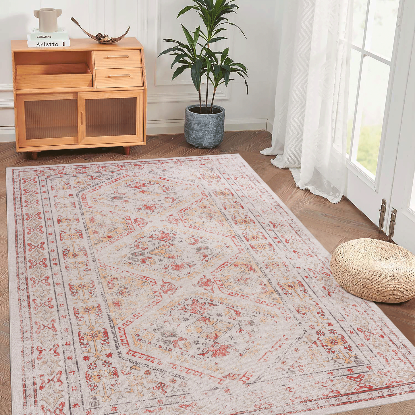 NAAR MAVAL Beige Washable Rug 8x10 Area Rug (Beige, 8' x 10')