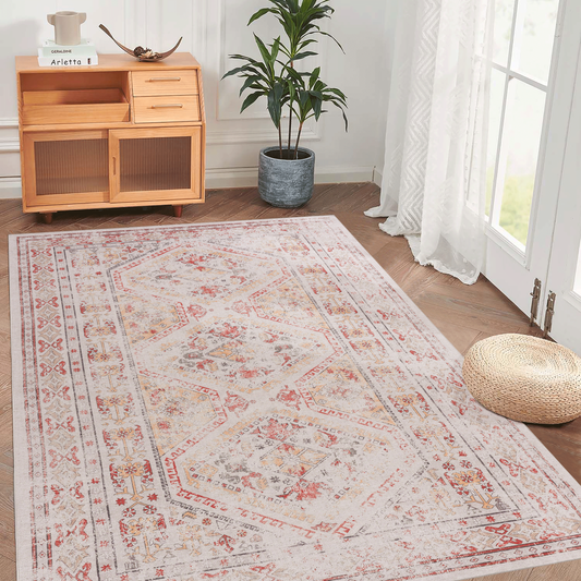 NAAR MAVAL Beige Washable Rug 8x10 Area Rug (Beige, 8' x 10')