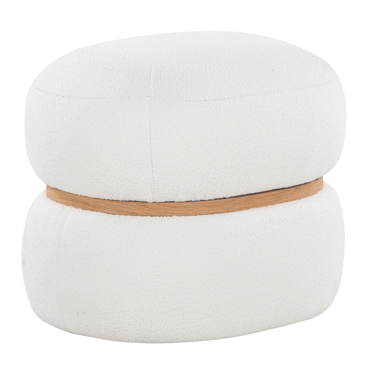 Cinch Contemporary Pouf Ottoman in Cream Fabric and Natural Wood by LumiSource