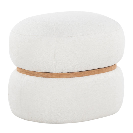 Cinch Contemporary Pouf Ottoman in Cream Fabric and Natural Wood by LumiSource