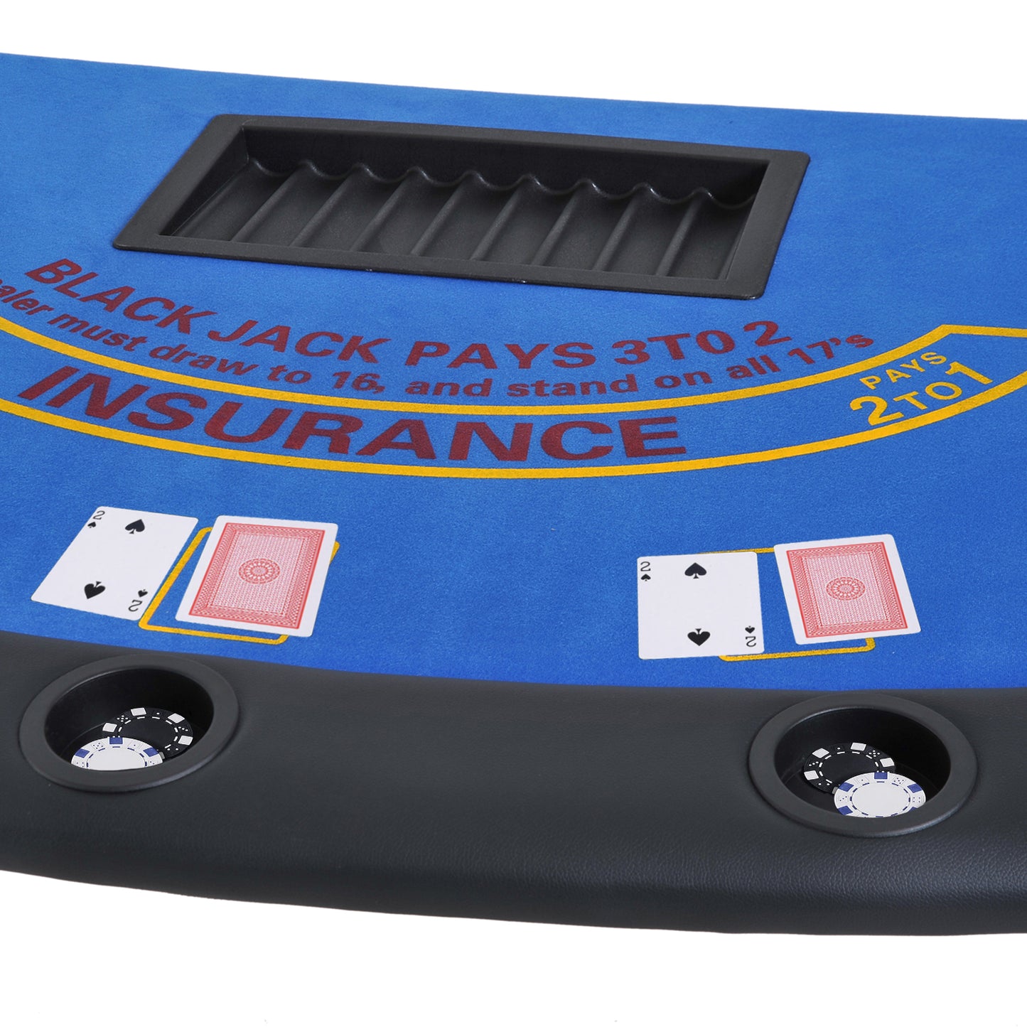 Soozier Poker Table Foldable, 72" Blackjack Table for 7 Players with Chip & Cup Holder, Blue Felt