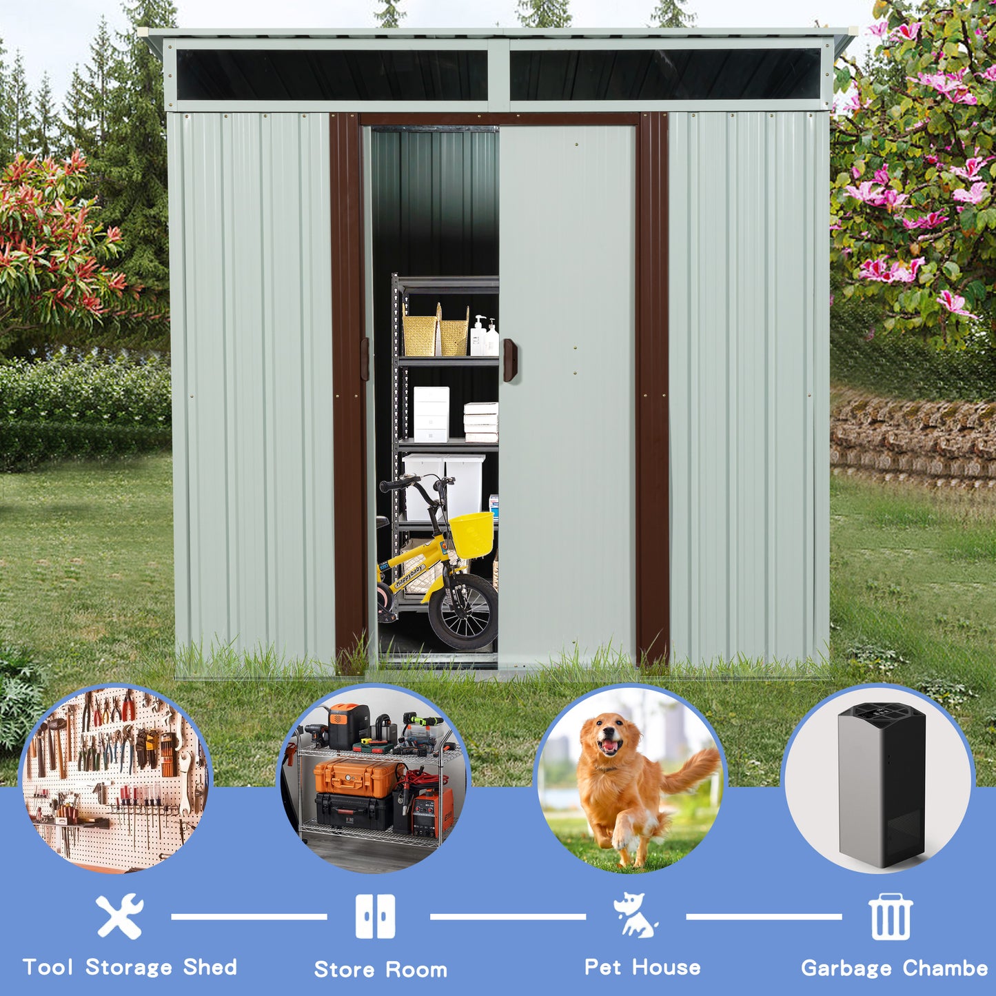 6ft x 5ft Outdoor Metal Storage Shed White