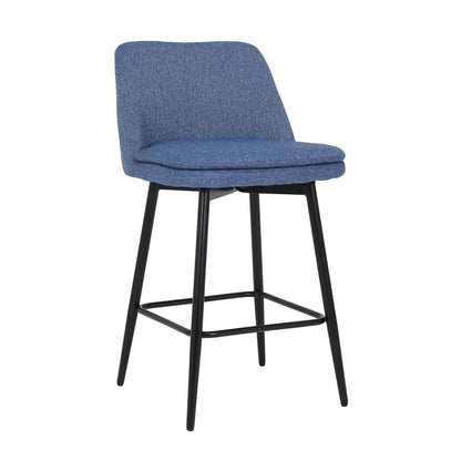 Counter Height Swivel Bar Stools Set of 2, 360° Swivel Upholstered Barstools with Back and Metal Legs, 25.6" Seat Height,Counter Stools for Kitchen Island and Pub,Linen Cloth,Blue Linen