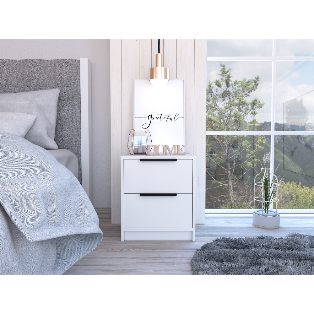 Modern Nightstand 19" H, Two Drawers, White