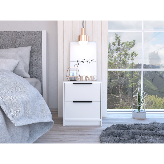 Modern Nightstand 19" H, Two Drawers, White