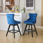 Swivel Velvet Barstools with Button Tufted Decoration and Wooden Legs, and Chrome Nailhead Trim, Leisure Style Bar Chairs,Bar stools, Set of 2 (Blue),SW1860BL