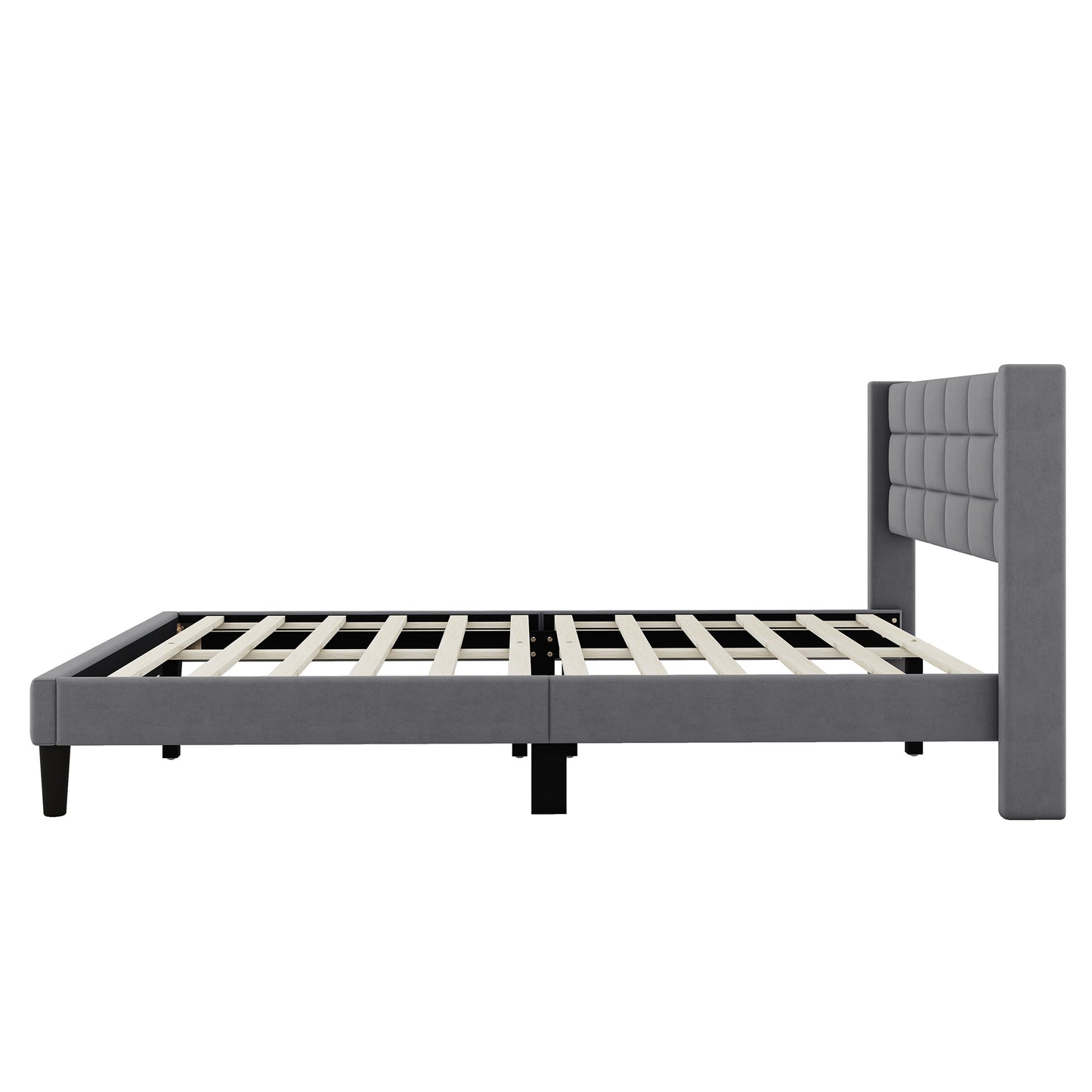 Queen Size Upholstered Platform Bed with Support Legs, Gray