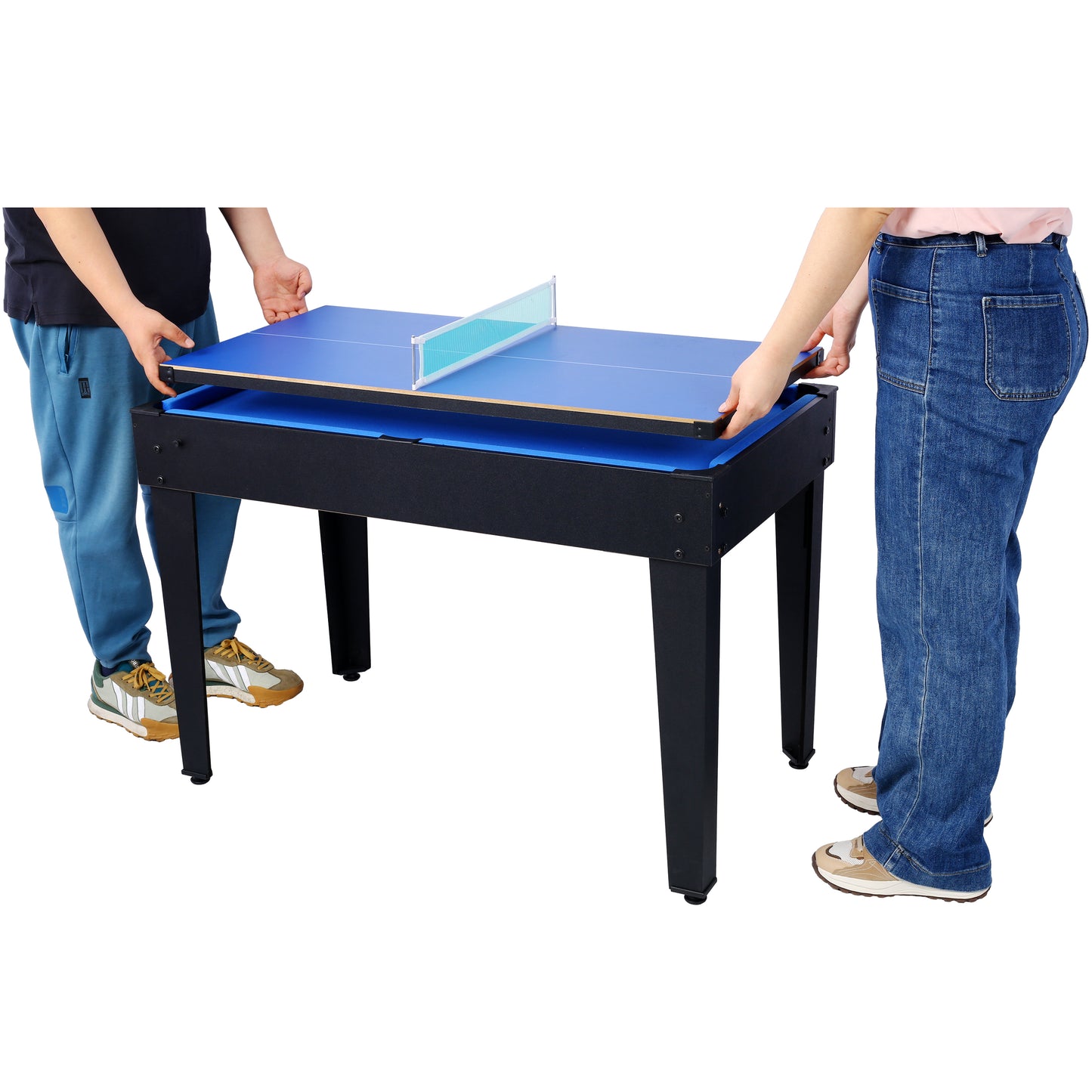 5-in-1 Multi-Game Table - Billiards, Push Hockey, Foosball, Ping Pong, and Basketball black/blue