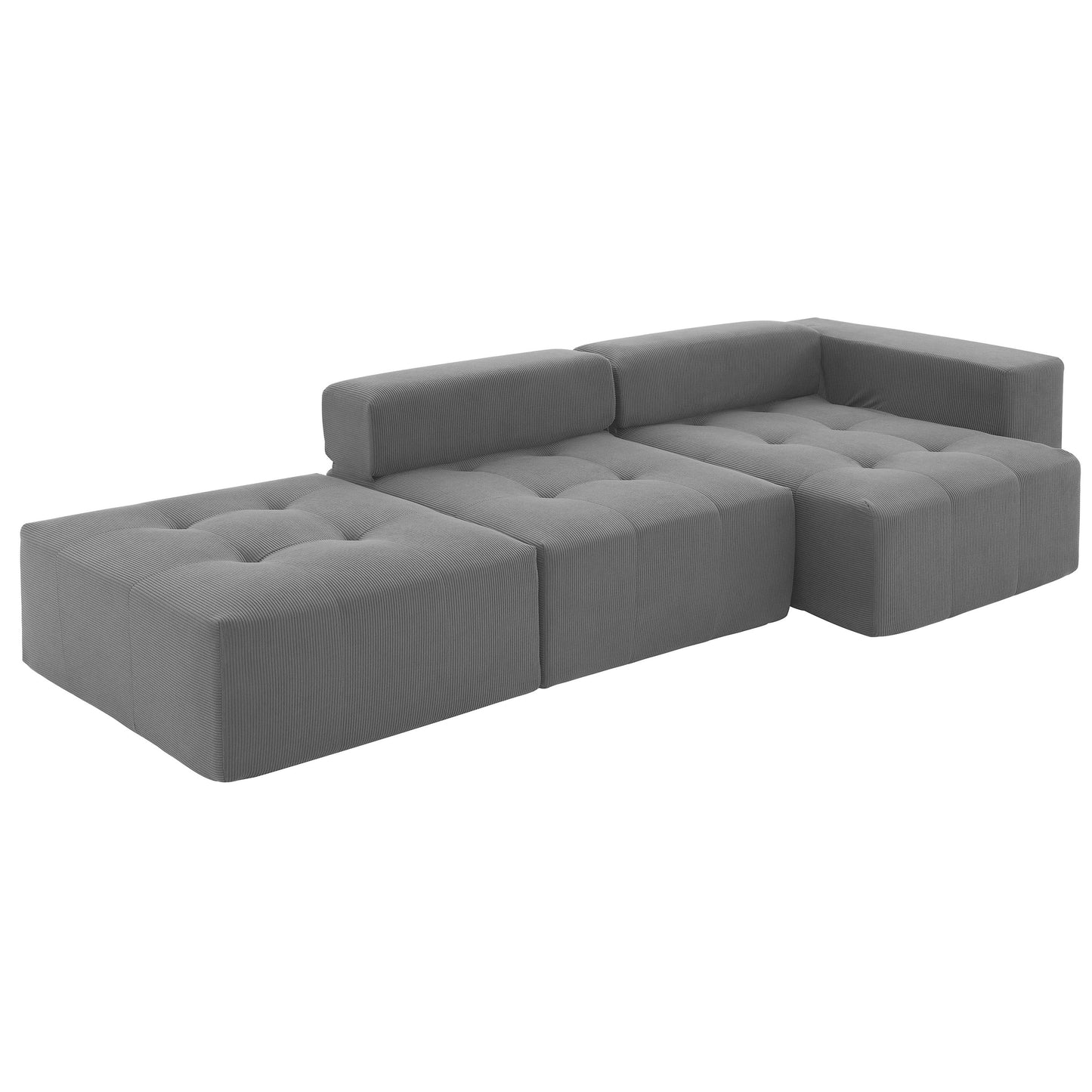 105.5''L Shaped Modular Sectional Sofa,Minimalist Corduroy Floor Couch Set,Convertible Foam-Filled Cloud Compressed Couch for Living Room,3 PC Free Combination,No Assembly Required,3 Colors