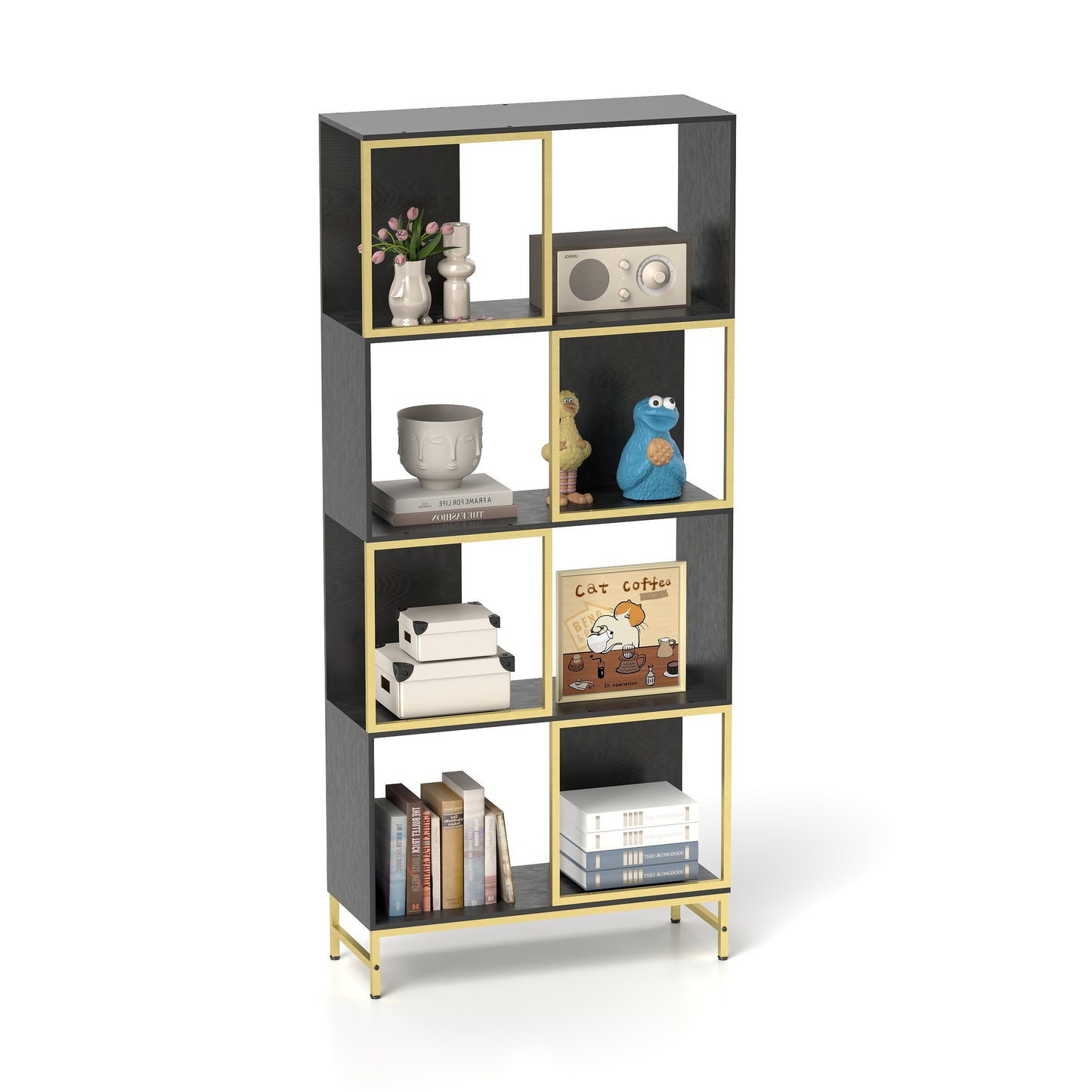 4-Tier Storage Shelves, Bookcase Display Storage Shelf Corner Shelf for Small Space, Living Room