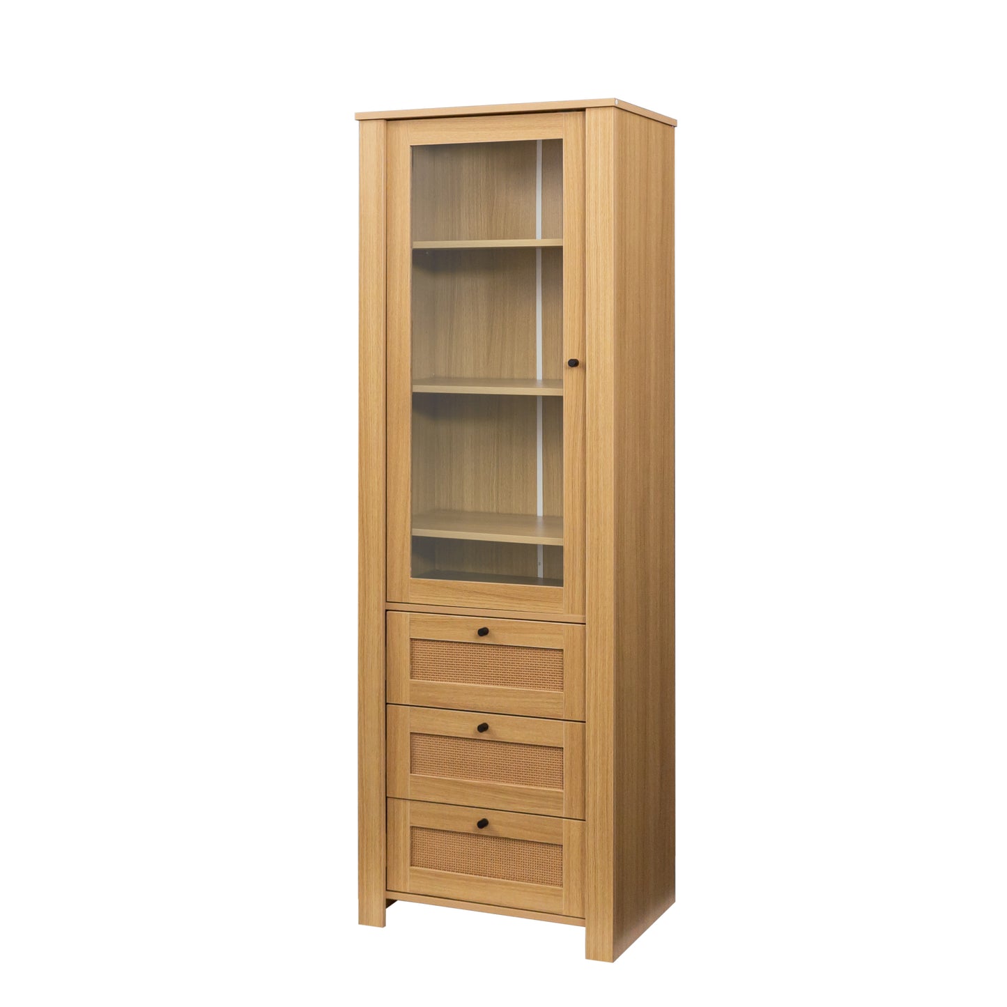 rattan door Bookshelf Display Case with drawer finish Open Storage Shelves bookcase