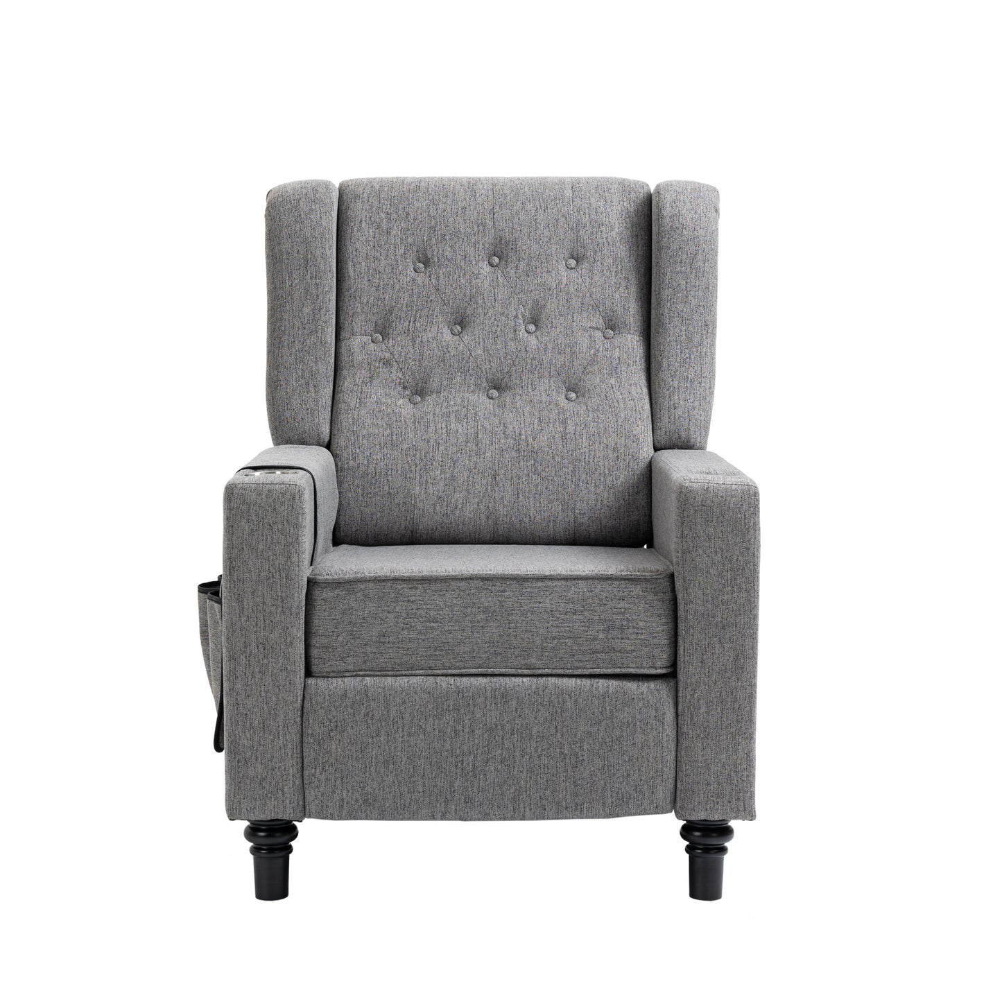 Arm Pushing Recliner Chair, Modern Button Tufted Wingback Push Back Recliner Chair, Living Room Chair Fabric Pushback Manual Single Reclining Sofa Home Theater Seating for Bedroom,Dark Gray