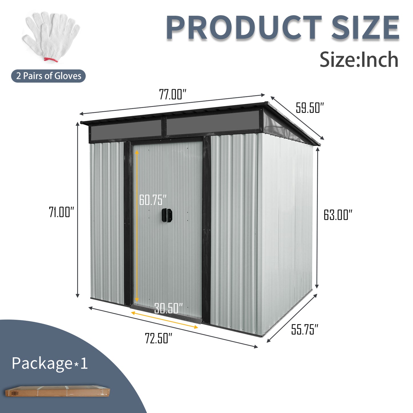 6ft x 5ft Outdoor Metal Storage Shed with Lockable Sliding Doors and Transparent plate for Garden, Lawn ( White and Black  )