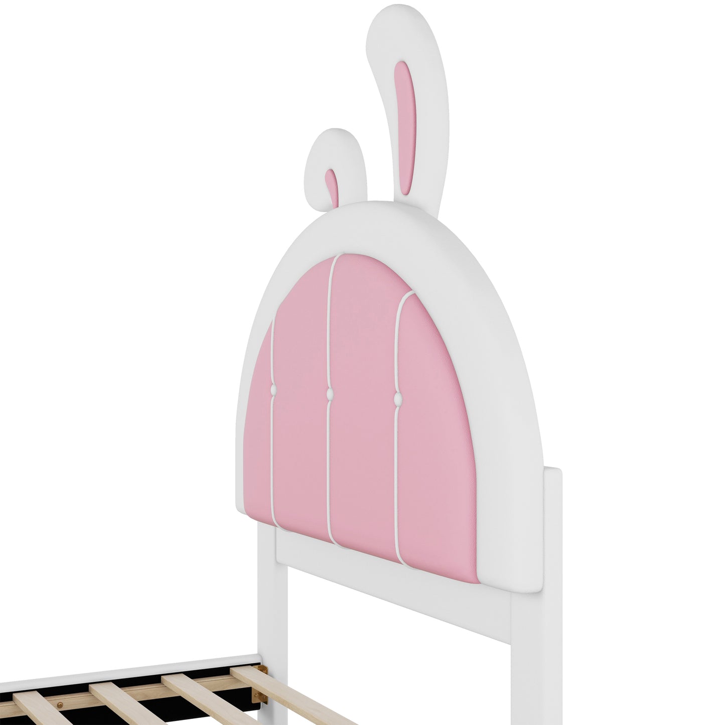 Twin Size Upholstered Platform Bed with Rabbit Shaped Headboard, White