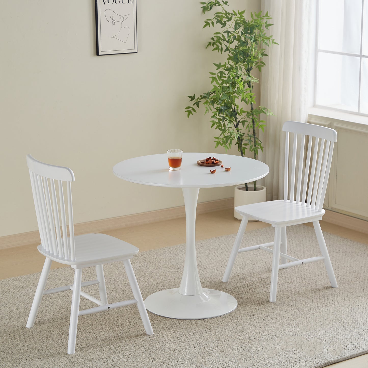 Round White Dining table Modern kitchen table 31.5-inch tulip design with pedestal, medieval casual table seating 2 to 4 people