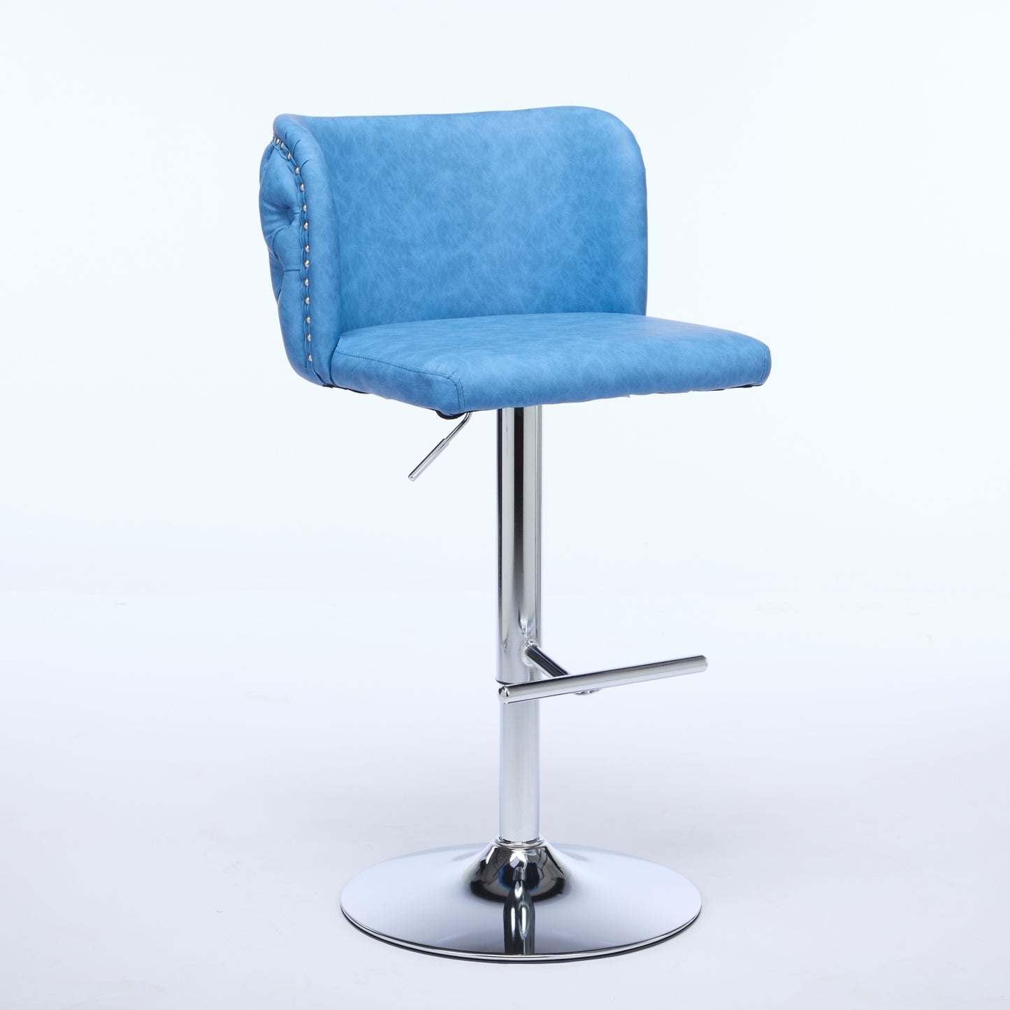 A&A Furniture,Swivel Barstools Adjusatble Seat Height With Chrome Base, Modern PU Upholstered Bar Stools with the whole Back Tufted, for Home Pub and Kitchen Island,Blue, Set of 2