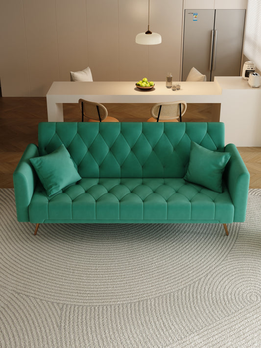 71 inch convertible love seat sofa, American retro  green velvet, suitable for small living room, bedroom, office