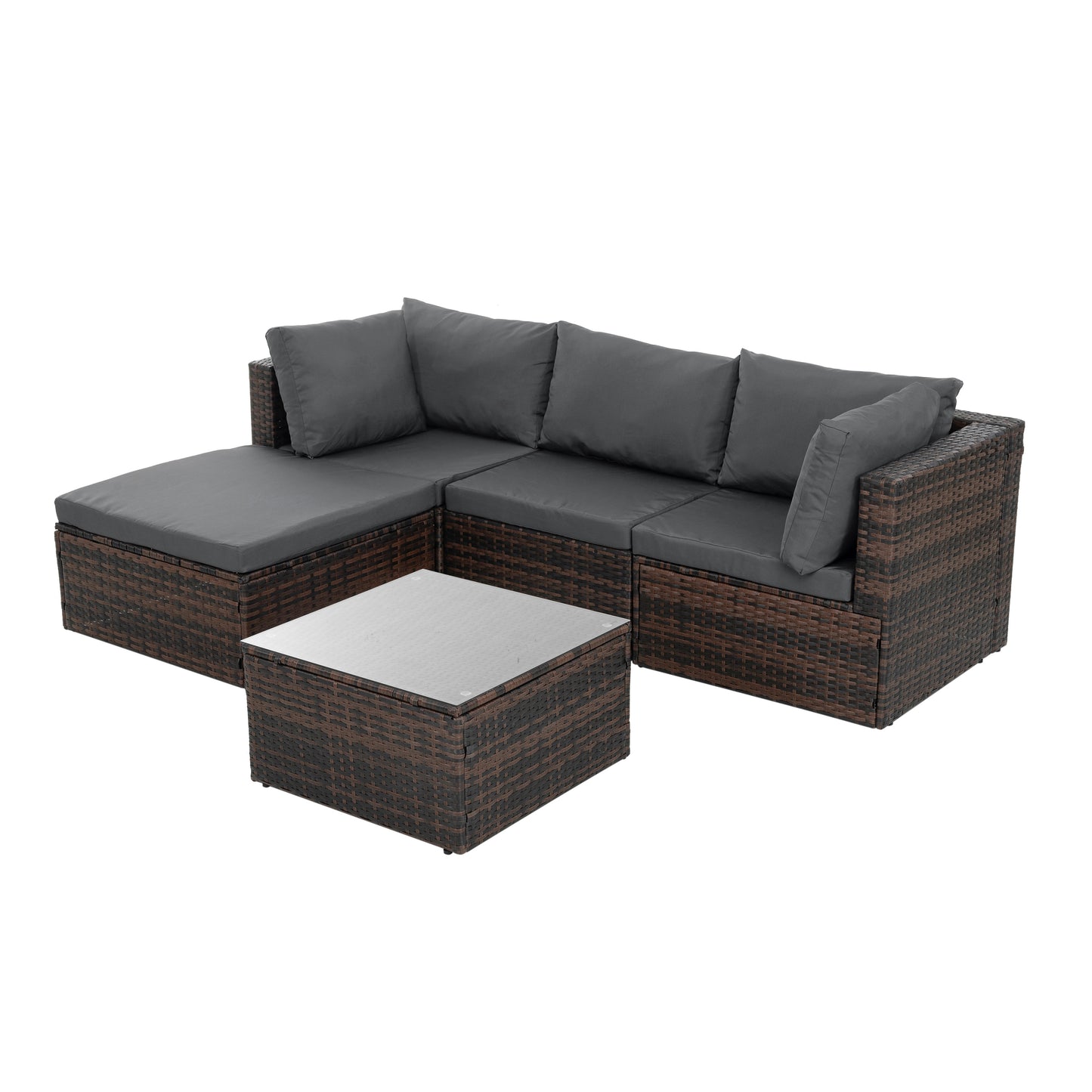 Patio Furniture, Outdoor Furniture, Seasonal PE Wicker Furniture, 5 Set Wicker Furniture With Tempered Glass Coffee Table