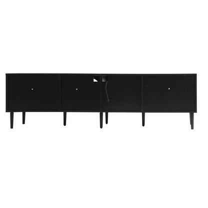 Rattan TV Stand with 3 Cabinets & 2 Drawers, Rattan-inspired Media Console Table for TVs up to 80'', LED Light Entertainment Center, TV cabinet for Living room, Bedroom, Home Theatre