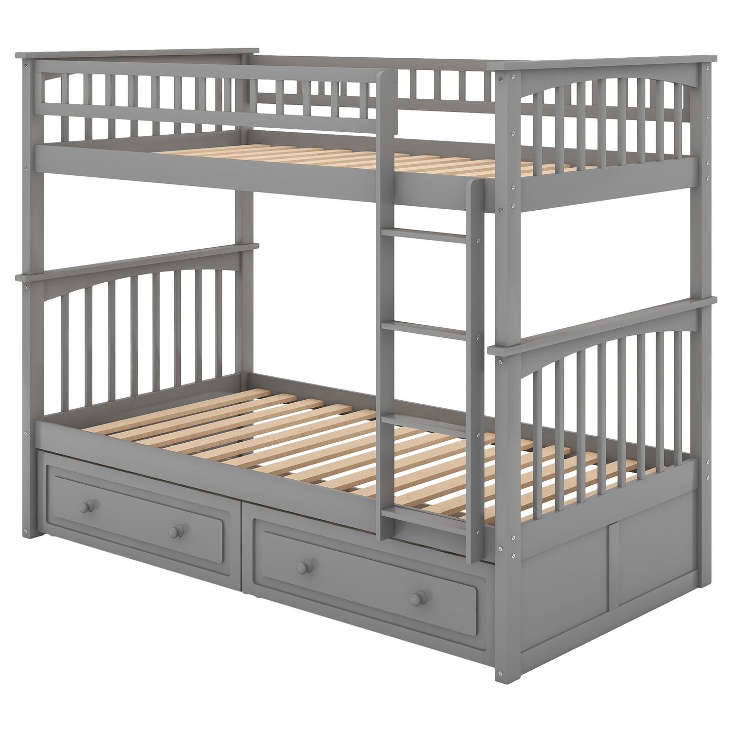 Mystrene Twin over Twin Convertible Bunk Bed with Drawers, Grey