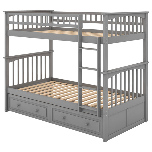 Mystrene Twin over Twin Convertible Bunk Bed with Drawers, Grey