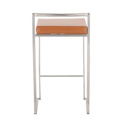 Fuji Contemporary Stackable Counter Stool in Stainless Steel with Camel Faux Leather Cushion by LumiSource - Set of 2