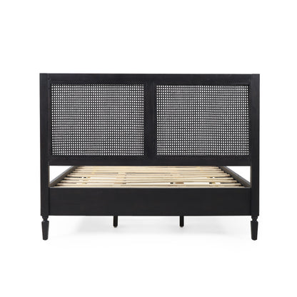 Queen Bed - Acacia Wood and Rattan