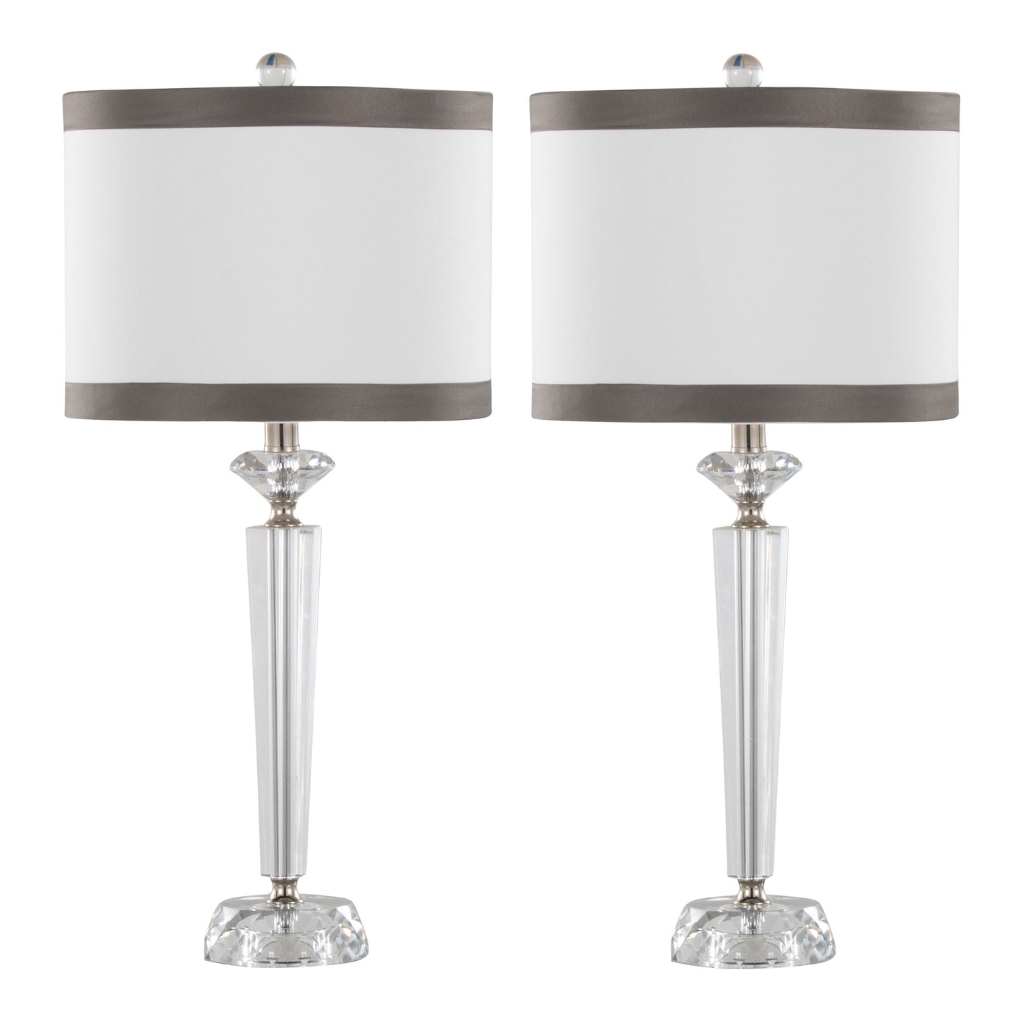 Diamond Torch 25.75" Crystal Contemporary Table Lamp in Clear K9 Crystal, Off-White Linen Shade with Dark Grey Trim and Polished Nickel Accents from Grandview Gallery by LumiSource - Set of 2